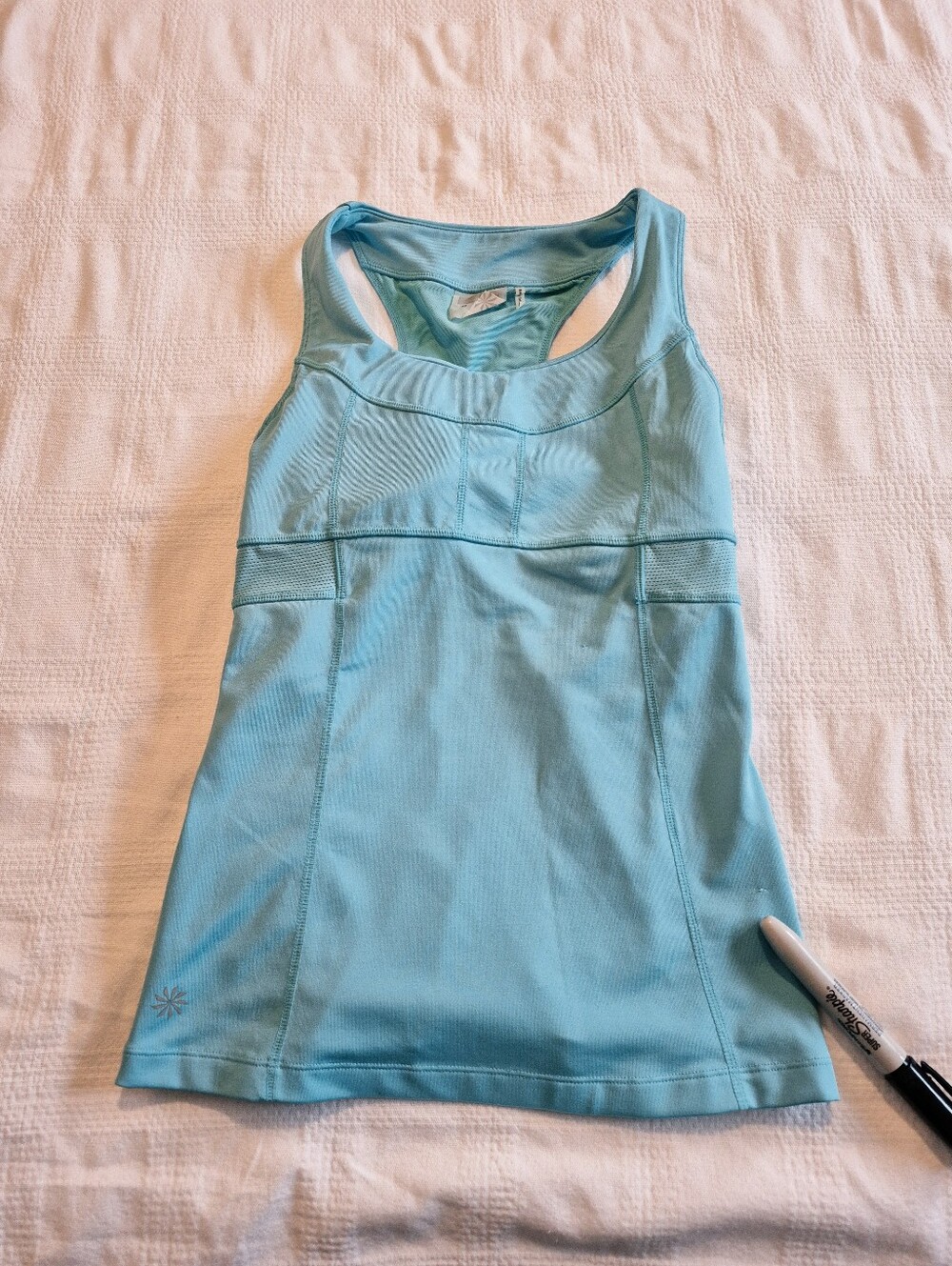 Athleta women's xs light teal blue tank top couple tiny pulls pictured